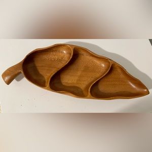 Vintage wooden Monkey Pod 3 section bowl/server/decor 16” long